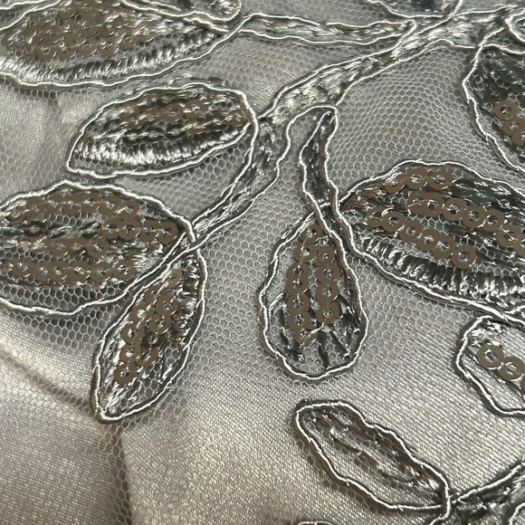 Midnight Velvet Sequin Floral Formal Gray Evening Gown Black Tie Maxi Maxi Dress - Picture 13 of 16